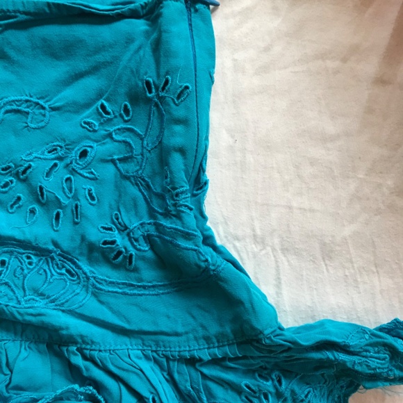 Vintage Handmade Rayon Crochet mini Skirt Turquoise size small - Picture 3 of 5